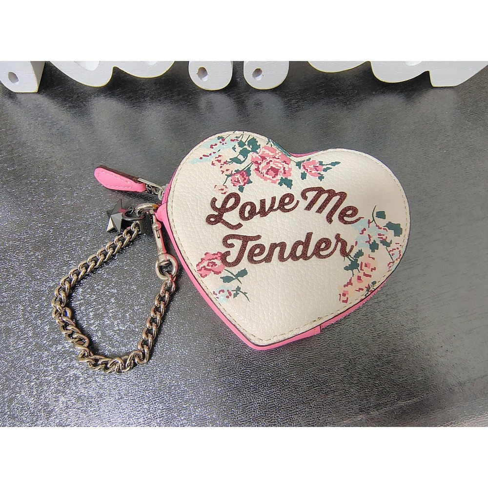 Coach Elvis Presley Love Me Tender Heart Coin Purse Leather Floral Rare 2016 - Picture 3 of 12